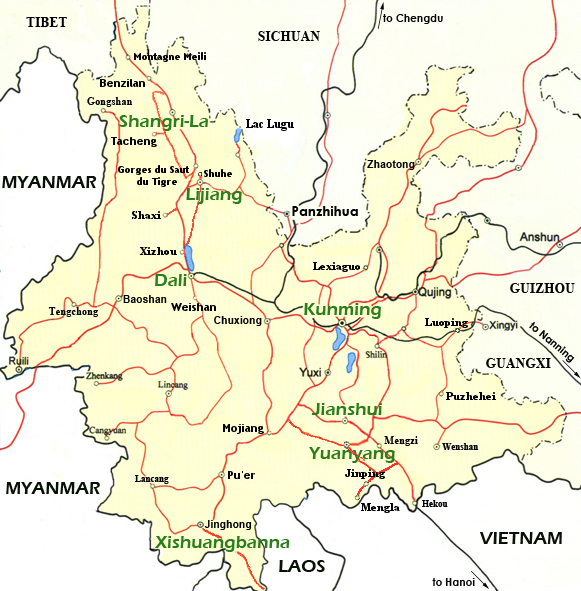 Carte détaillée du Yunnan